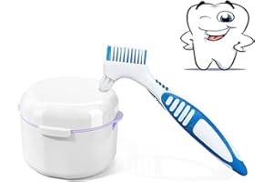 BASETOUSUAL Boîte Pour Prothèses Dentaires, Boite Appareil Dentaire, Boîte à Dents pour Prothèses avec Brosse de Nettoyage pour Dentier , pour Stockage Trempage Nettoyage (Blanc)