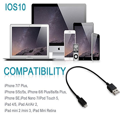 ERreach Schnittstellenkabel, 4 Stück, 27,9 cm, extrakurz, kein Verwickeln, USB-Kabel, USB-Ladekabel für iPhone, iPod, iPad und andere Apple-Geräte - 6