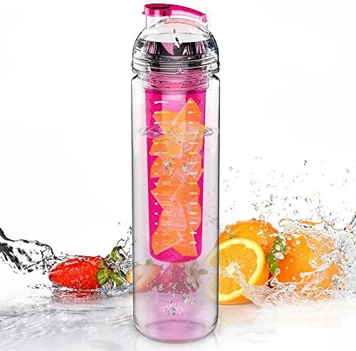 Lmeno 800ml Fruit Infuser Water Bottle Juice Make Bottle Cup Flip Lid 100% BPA Free Tritan Leak Proof for Sport Outdoor Running Hiking Camping Home Office School Healthy Durable 7 * 25.5cm Multi-Colors