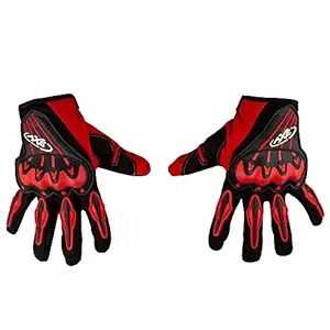 Autofy AXE Universal Full Fingers Leather Riding Gloves/Hand Gloves (Black, Red/L)