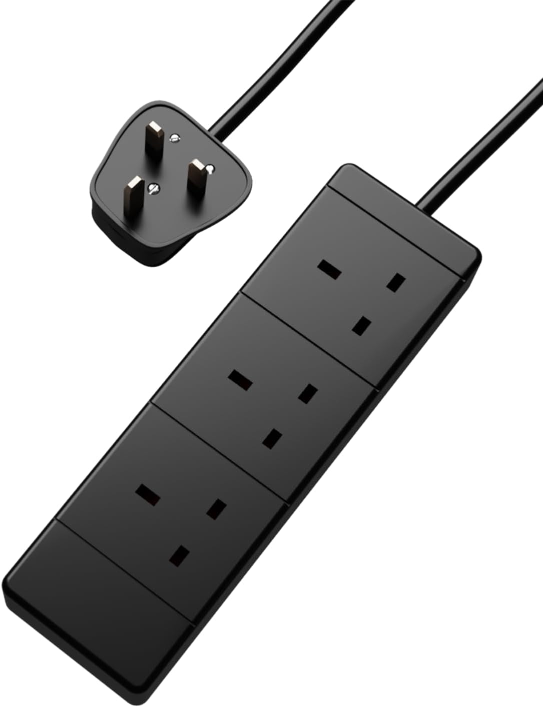 rhinocables UK Plug Extension Wire | 13A Triple Socket Power Cable for Computers, Lamps & AV Systems | BS1363/A Approved 230V Lead, Black (3m)