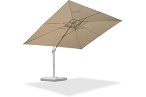 PURPLE LEAF 2.7 X 3.5 M Garden Cantilever Parasol, Large Rectangular Patio Umbrella with White Frame, Crank Handle and Tilt for Balcony and Outdoor, Beige