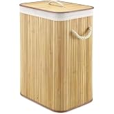 QCraft Ekolojik Bambu &Ccedil;ok Ama&ccedil;lı Saklama Sepeti, Pamuk Bez İ&ccedil; Astarlı, Kapaklı ve Halat Saplı Modern ve Minimalist Tasarım (K