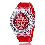 elegantstunning Studenten LED Silikon Diamant Stil Armbanduhr digitale Skala Quarz Uhren Armbanduhr rot