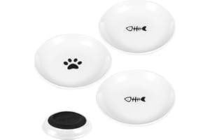 Radsocken 3PCS Ceramic Cat Bowls, Wide Shallow Cat Food Dishes with Non-Slip Silicone Bottom, Anti Whisker Fatigue Kitten Dishes Set for Indoor Cats small dog, Cat Plates for Food and Water
