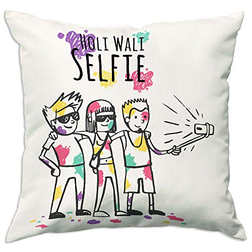 Cushion Cover with Filler 12X12 inches - Happy Holi (Holi-Selfie)