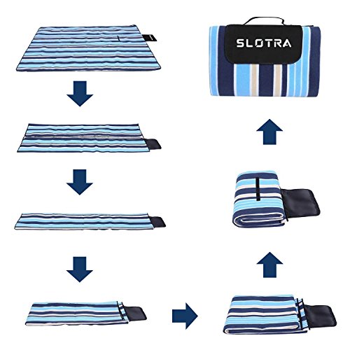 SLOTRA Picknick Decken Fleece Wasserabweisend Unterseite Outdoor Park Wiese Haushalt Camping Ausflug Picknickdecke Wärmeisoliert Blau (200×200 cm) - 7