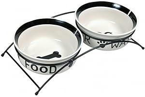Trixie Eat on Feet Two Ceramic Dog Bowl Set, 0.6 Litre,white/black