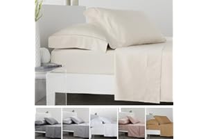 COTTON ARTEAN Juego de sabanas 180x190 / 200 SATEN ALGODON EGIPCIO DE 300 HILOS BEIGE Juego Cama de 180 x 190/200 + 2 fundas de almohada + sábana bajera ajustable 180x190 / 200 . 100% ALGODON EGIPCIO BEIGE.