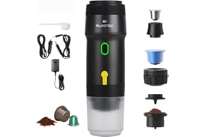 ALNOTEC Expresso Machine à Café Portable Electrique Auto Chauffante, 20BAR - 3 EN 1 Compatible Capsules NES, DG et Café Moulu - Chargeurs 220V, USB et Voiture - Rechargeable. (NOIR)