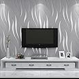 Snewvie Embossed Grey Wallpaper Non-Woven Wave Stripes Roll 3D Embossed Silver Glitter Wall Paper Feature Modern Geometric Patterned Taupe Wallpaper for Livingroom Bedroom Hallway