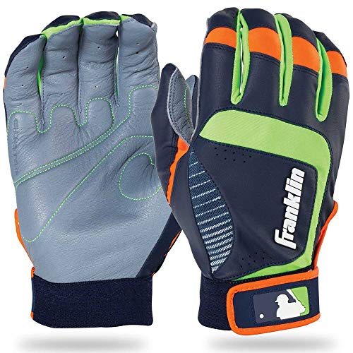 Franklin Sports Adult MLB Shok-Sorb Neo Batting Gloves, Adult Large, Pair, Gray/Navy/Lime