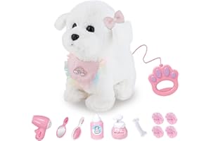RuiDaXiang Jouet électronique en Peluche pour Chien avec Laisse télécommandée,Chien de Compagnie interactif réaliste,Comprend des Accessoires pour Chiots(Milani)