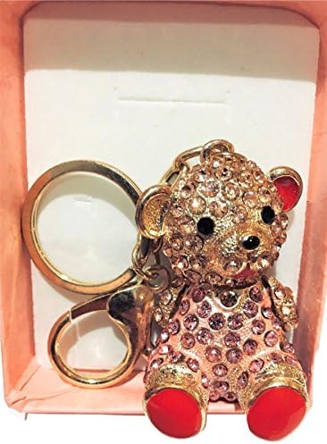 New Gift Boxed Ladies Girls Gold Pink Diamante Stunning Lonely Bear Handbag Bag Charm Keyring Colour Diamante Rhinestone Accessorize Me