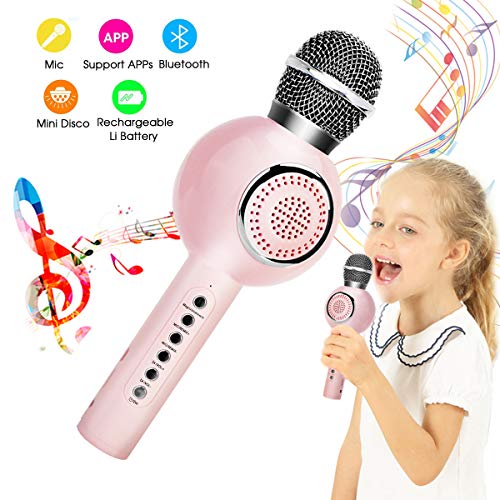 ShinePick Micrófono Karaoke Bluetooth, Microfono Inalámbrico Karaoke Portátil con Altavoz para Niños Canta Partido Musica, Compatible con Android/iOS PC, AUX o Teléfono Inteligente (Rosa)