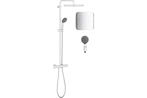 GROHE Colonne de douche avec mitigeur thermostatique Vitalio Start 250, 50% d'économie d'eau et d'énergie, tête de douche 250mm, barre orientable, douchette 2 jets, chromé, 26696000, import Allemagne