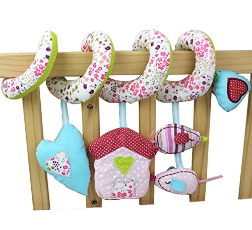 Chinatera Unisex Baby Bed Crib Hanging Floral-printed Baby Plush Toy with Music Roller Bell