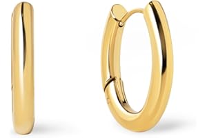 SINGULARU - Pendientes Samba. Acero con Acabado en Baño Oro de 18Kt. Minimalistas de Aro con Cierre Congo/Click. Joyas para Mujer