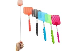 AMANDELIZABE Lot de 5 tapettes à mouches extensibles télescopiques - Lutte manuelle contre les parasites - Protection contre les moustiques et les insectes