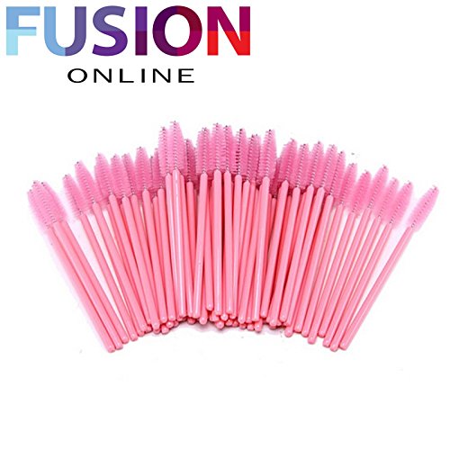 100 x DISPOSABLE EYELASH BRUSHES MASCARA WAND LASH EXTENSION APPLICATOR SPOOLERS Fusion (TM) (Pink)