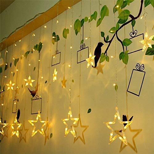 VRCT 138 LED 12 Stars Plastic Star Curtain String Lights with 8 Modes Hanging for Decoration (Warm White) - Image 3