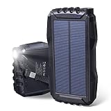 ✅【Alta Capacidad】: 25000mAh Li-polymer batería cargador solar con panel solar compacto hace que cargar iPhone 7 más de 6 veces, más potente y funcional que los bancos de energía normales.