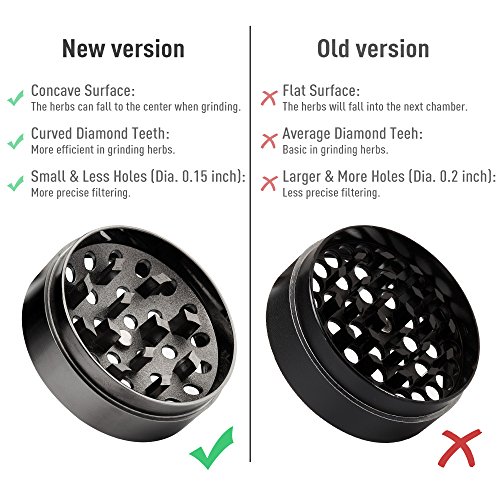 Anpro Premium Aluminium Pollen Grinder Crusher für getrocknete Tabak, Herb, Kräuter, Gewürze, Herb. Ø55mm, 4-teiliges Set mit Mini-Scraper, Schwarz - 3