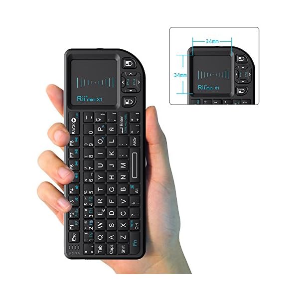 Rii Mini X1 teclado inalámbrico con ratón táctil - compatible con Smart TV, Mini PC Android, PlayStation, Xbox, HTPC, PC…