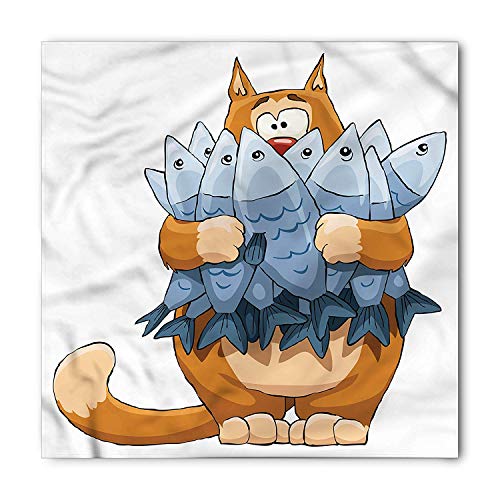 Hshbgiu Cat Bandana, Hungry Fat Cat Holding Fishes, Unisex Head and Neck Tie(S)