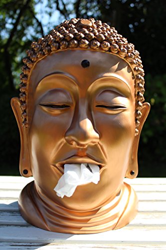 Taschentuch-Spender oder Kosmetiktuch-Spender Buddha-Kopf Bronze - 2