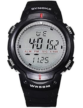 Brand SYNOKE Multifunctional Men Timer Waterproof Swimming Sports Running Digital Watch With Rubber Strap-Black