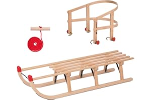 KS-Direkt Holzschlitten 110cm Schneeschlitten Schlitten Rückenlehne Zugseil Rückenlehne (Standartschlitten 110 cm mit Sitzlehne)