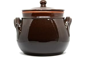 Colì, Pentola Bombata in Terracotta con Coperchio, Pentola Artigianale, Marrone, Diametro 16 cm