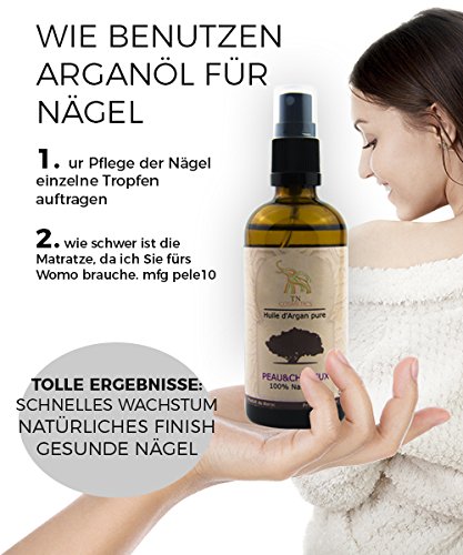 Reines Arganöl 100 ml. 100% kalt gepresst Argan Oil, ohne Konservierungsstoffe für Gesicht, Haare, Haut, Nägel – Natürlich & intensiv feuchtigkeitsspendend nährend für weiche, junge Haut, glatte Haare & gesunde Nägel, reich an Vitamin E, Anti Aging Serum, Natürliche Geruch, ECO CERT, ÖKO-GARANTIE CERT, USDA ORGANIC CERT - 3