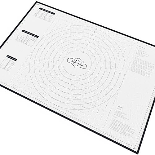 BakeitFun XX-Large Silicone Pastry Mat With Measurements - 85 x 57 cm - Full Sticks To Countertop For Rolling Dough - Conversion Information Included -Perfect Fondant Surface - Professional Size - Black