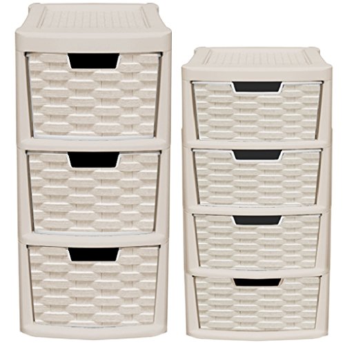 Crazygadget Rattan Style 2pcs 2 Pieces Plastic Small 3 Drawer 4
