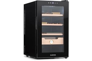 ‎KLARSTEIN Klarstein El Presidente Zigarren Humidor - thermoelektrischer Humidor Schrank mit Glastür, Humidor Befeuchter mit Einschüben aus Zedernholz, Hygrometer, LED-Innenbeleuchtung, 23 Liter, schwarz