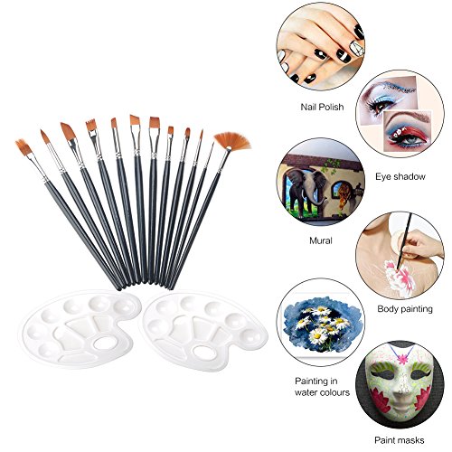 Jingxu 12st Borstenpinsel, Mischpalette Künstlerpinsel Pinselset Malen Acryl Palette Für Öl ölfarben - 3