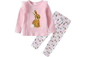 VIKITA Abbigliamento Bambina Paillettes in Cotone con Maglia a Maniche Lunghe e Pantaloni per Ragazze