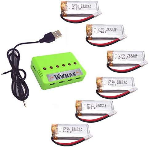 Wwman 6PCS 3.7V 500mAh Battery and 1to6 Charger for JJRC H43WH H37 H6D H6C H31 F180C JXD392 388 Wltoys V939 V252 RC quadcopter drone spare parts