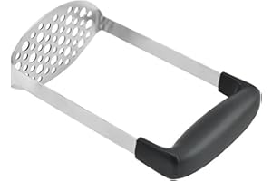 QOTSTEOS Stainless Steel Potato Masher,with Non Slip Handle Versatile Food Masher for Mashed Potatoes,Jam,Vegetables and Fruits(Color:Black+Silver)