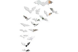 CREATCABIN Halloween Bat Sticker Mirror Wall Stickers Silver Acrylic Waterproof Spooky Scary Bats Decals 3D DIY Door Home Window Decor Halloween Party Supplies (Style 10, 16pcs)