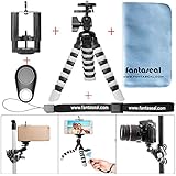 Fantaseal® Octopus Flexible Tripod Gorillapod Mini Tripod 5-in-1 Smartphone Tripod Cellphone Tripod Outdoor Tripod Table Desk Tripod Travel Portable Tripod Stand Smartphone Mobile Phone Kickstand Cradle Holder Selfie Tripod w/ Cellphone Clip (Max Width:100mm) for Nikon Canon Pentax Sony Panasonics Olympus Camera / Camcorder + iPhone 7+/ 7/ 6S+/ 6S/ 6+/ 6/ 5/ 5C/ 4S/ 4 + Trail Camera +Samsung Nexus LG HTC Huawei ZTE Sony etc Smartphone w/ Smartphone Blue Tooth Remote Control -BLACK