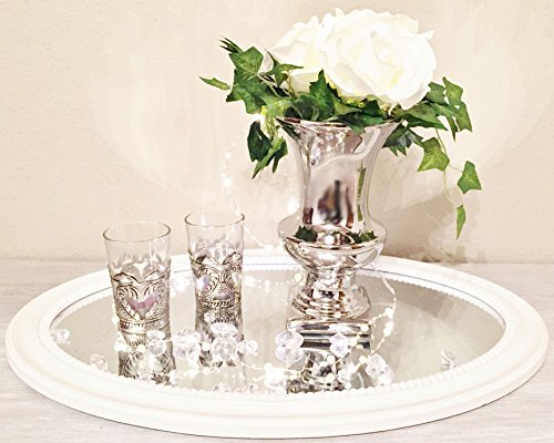 Keramik Vase Blumenvase Trompetenvase Silber Hochglanz Dekovase Vase Shabby Chic