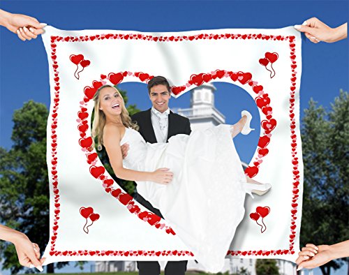 Hochzeitsherz zum Ausschneiden für das Brautpaar inkl. 2 Nagelscheren. Bedrucktes Bettlaken, das Hochzeitsspiel für Braut und Bräutigam. - 3