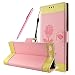 Produktbild Schutzhülle für Sony Xperia XZ Premium, Fraelc Premium Kunstleder Wallet Hüllen Ultraslim Bookstyle Klapphülle Handyhülle mit Kartenfächer und Standfunktion für Sony Xperia XZPremium mit Rose Blumen Design Backcover im Rosa