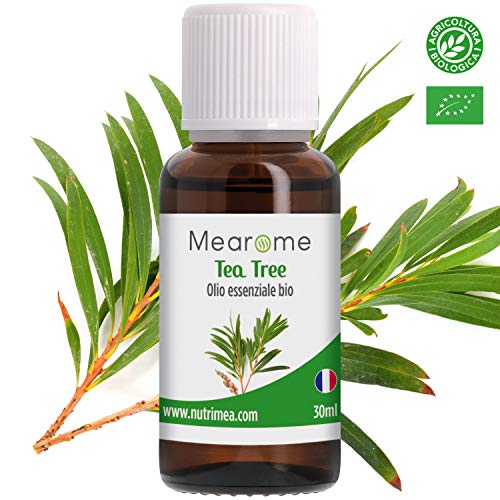 Olio Essenziale di Tea Tree  100 % Puro, Naturale e Vegano  Olio Essenziale per Aromaterapia, per Massaggi, per Diffusori  Certificato OEBBD, OECT e Agricoltura Biologica  30 Ml Mearome