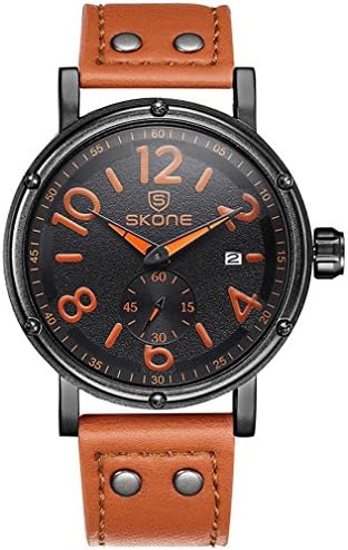 LLW Men's fashion watch multi-function calendar independent small stopwatch waterproof PU leather strap watch, Orange