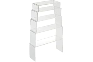 LOLYSIC 5 x Acryl-Display-Riser, 5 Größen, großes rechteckiges, klares Acryl-Display-Riser-Set, Regal-Vitrinen-Befestigungen für Schmuck, Lippenstift, Süßigkeiten, Sammlerstücke, Cupcake-Ständer