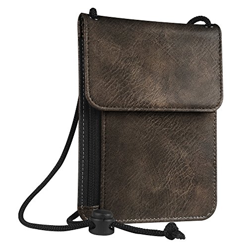 Preisvergleich Produktbild Fintie RFID-Blockierung Brustbeutel - Premium Kunstleder Passhülle Brusttasche Reisegeldbeutel Brustbeutel-Tasche für Maximale Sicherheit für Kreditkarten, Bargeld, Reisepässe, Himmelgrau